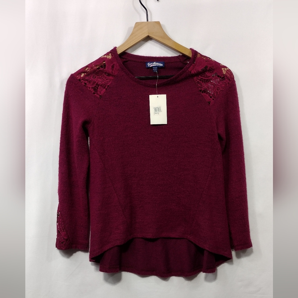NWT Freshman Lace Floral Top Women's M Burgundy Retro 90s Y2K Boho